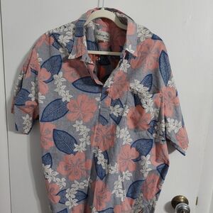 bishop + young Men's Casual Floral Shirt - Blue, Pink, and White